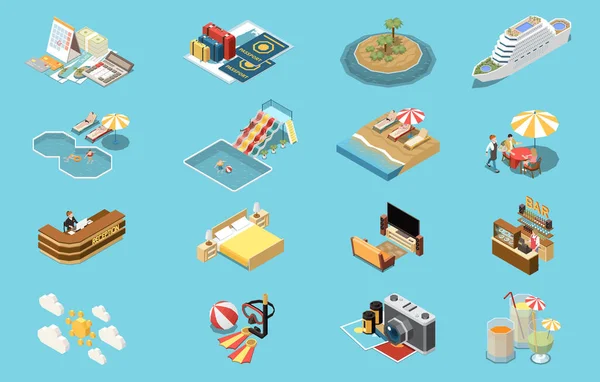 Sea Cruise Isometric Icon Set — Stockový vektor