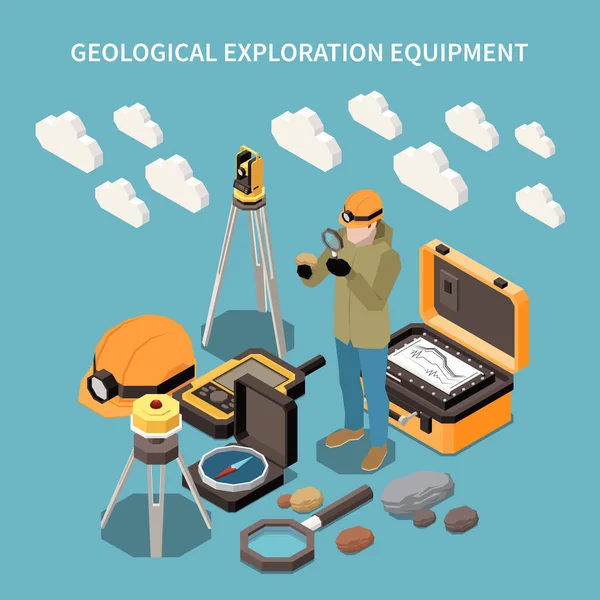 Geologia Poszukiwanie Ziemi Koncepcja izometryczna — Wektor stockowy