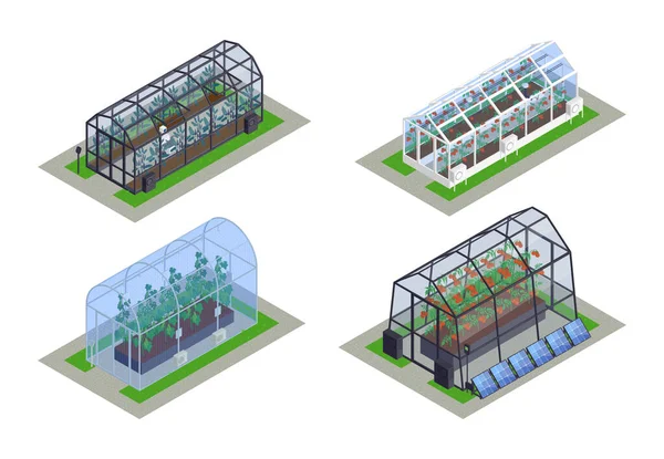 Conjunto de ícones inteligentes modernos isométricos de estufa — Vetor de Stock