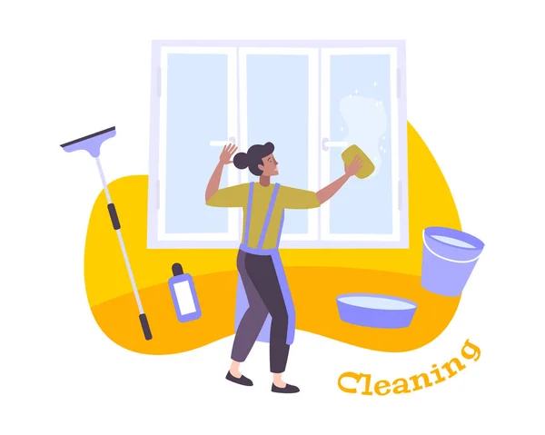 Window Cleaning Flat Composition — Stock Vector