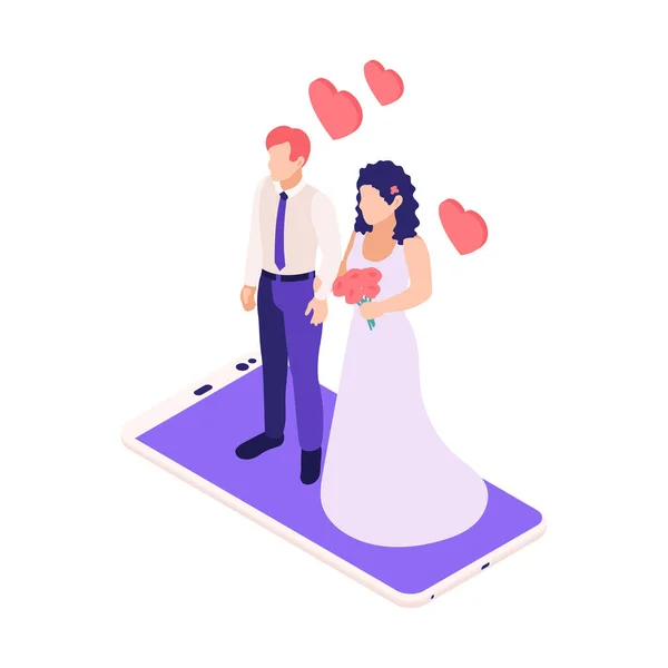 Married Online Isometric Composition — Stock Vector