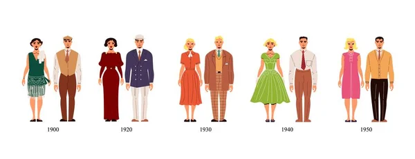 Moda Tarihi Kostümü 1900-1950 — Stok Vektör