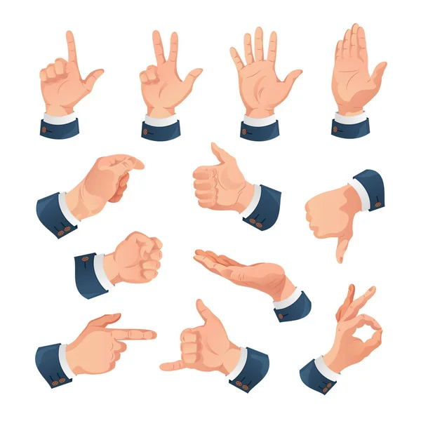 Mänskliga händer Gestures Set — Stock vektor