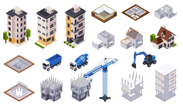 Conjunto isométrico de construcción — Archivo Imágenes Vectoriales