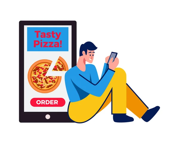 Order Pizza Online Composition — Stock Vector