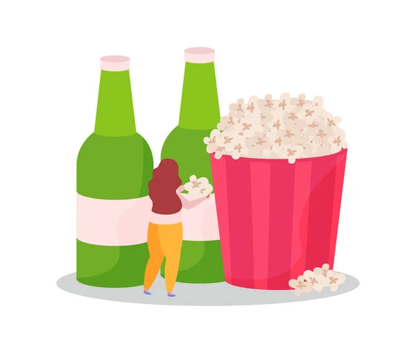 Beer And Popcorn Composition — Stock Vector