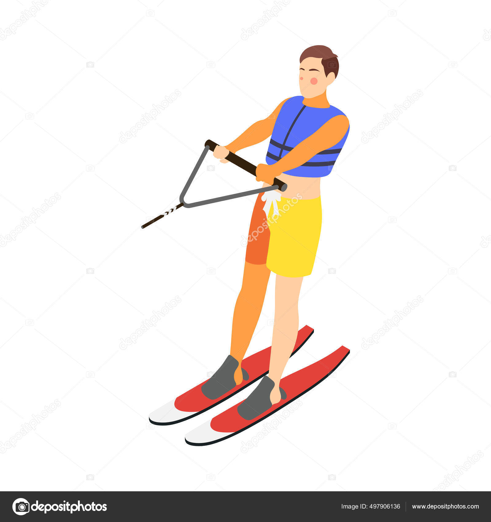Corde Ski Nautique Icône Vecteur Isométrique Ski Plage Personnes