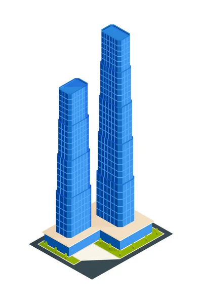 都市超高層ビルアイソメ構成 — ストックベクタ