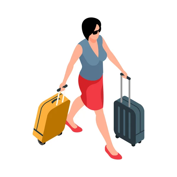 女性旅客アイソメトリックコンポジション — ストックベクタ