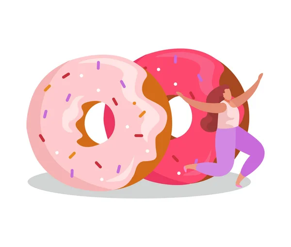 Donut vrouw platte samenstelling — Stockvector