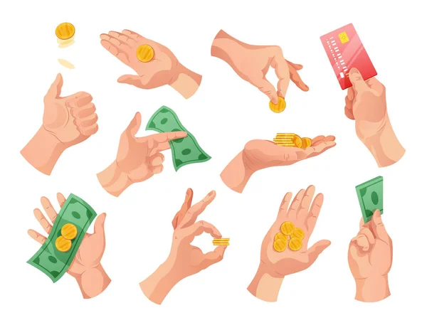 Hands Holding Money Set — Stock Vector