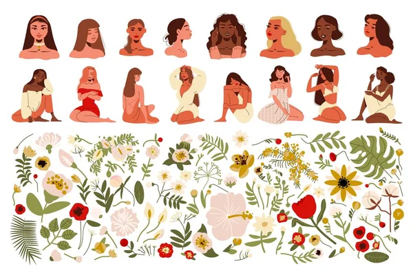 Mujer Flowers Big Set — Archivo Imágenes Vectoriales