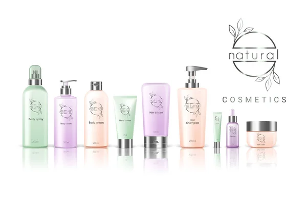 Composición de los paquetes de cosméticos naturales — Vector de stock