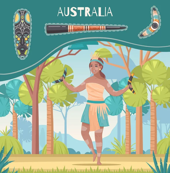 Ausztrália Rajzfilm poszter — Stock Vector