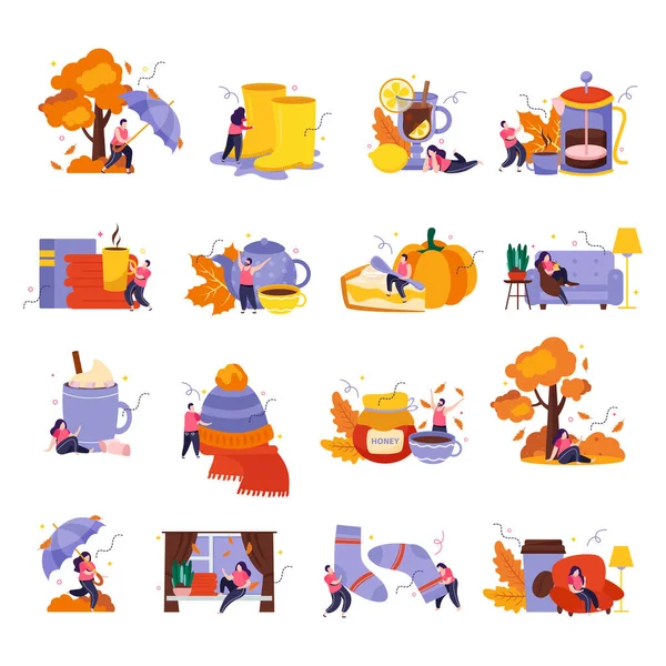Cozy Fall Icons Set — Stock Vector