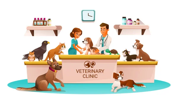 Clinica veterinaria Cartoon Pubblicità — Vettoriale Stock