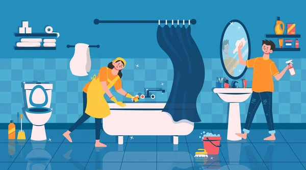 浴室をきれいにするフラット — ストックベクタ