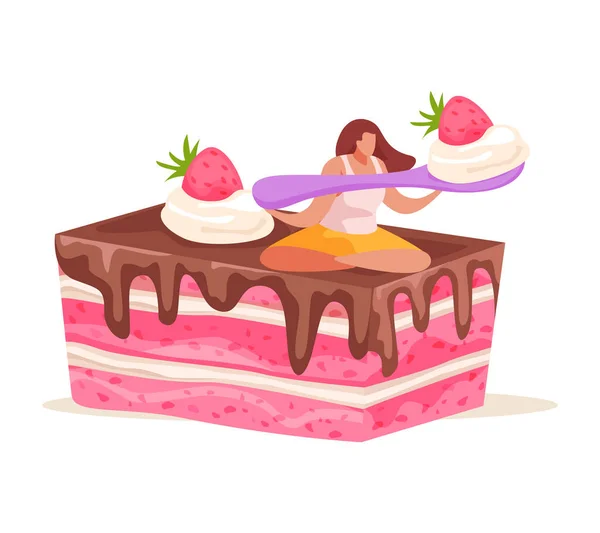 Strawberry Cake Woman Composition — Stock Vector