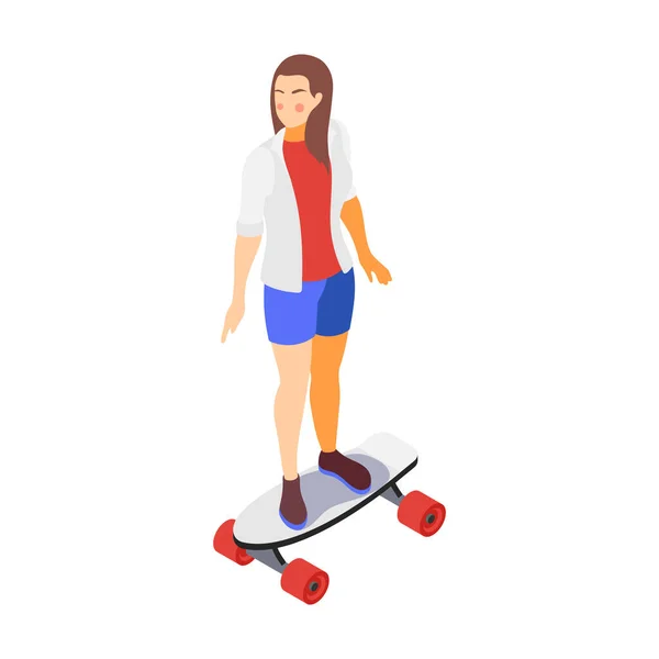 Skateboarding Girl Isometric Composition — Stockový vektor