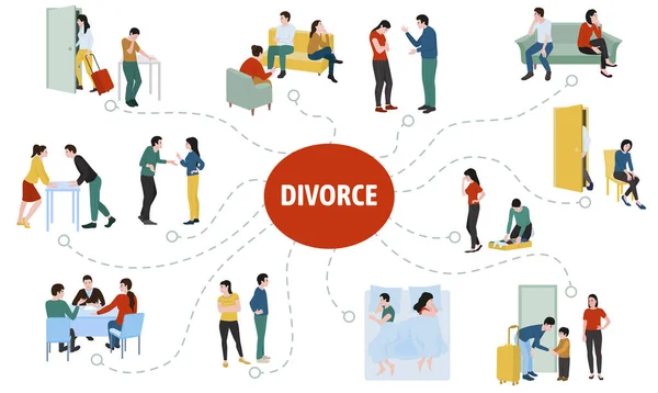Divorcio Pareja plana infografías — Archivo Imágenes Vectoriales