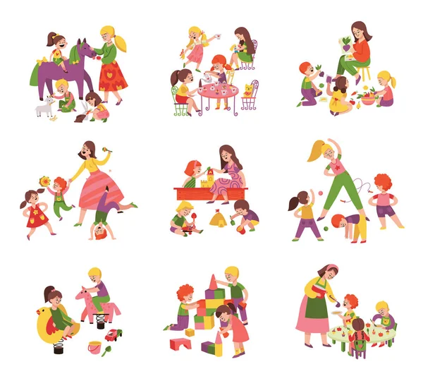 Jardin d'enfants Enfants enseignants Set — Image vectorielle