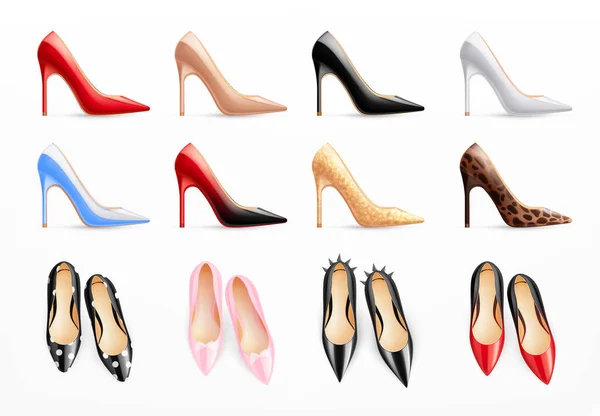 女性の靴の現実的なセット — ストックベクタ