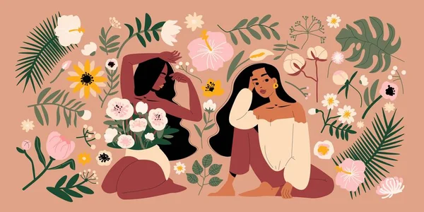 Femmes avec des fleurs Illustration — Image vectorielle