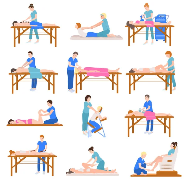 Massage Assistance Poses Set — Stock Vector