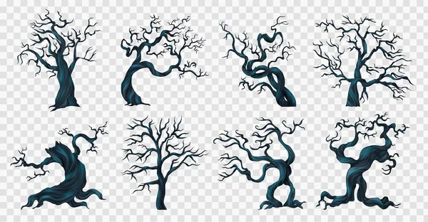 Läskiga träd Transparent uppsättning — Stock vektor