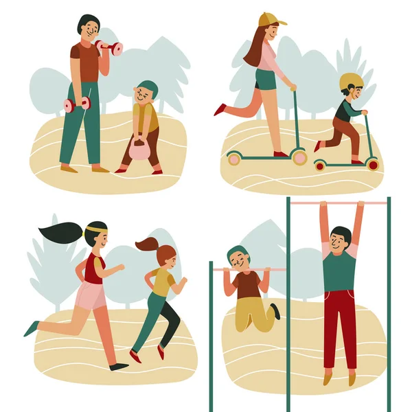 Family Fitness Compositions Set — Stockový vektor