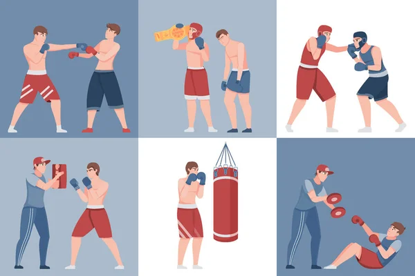 Boxeo Seis Composiciones Cuadradas — Vector de stock