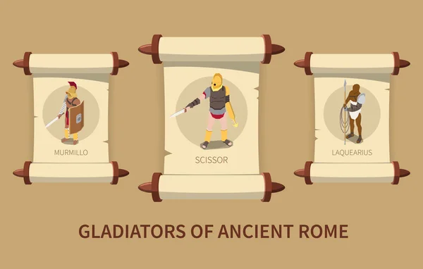 Roman Gladiators Isometric Poster — Stock Vector