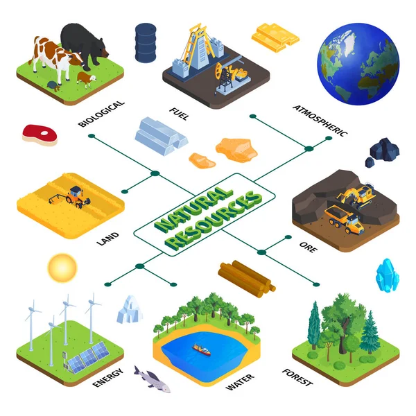 Natural Resources Isometric Flowchart — Stock Vector