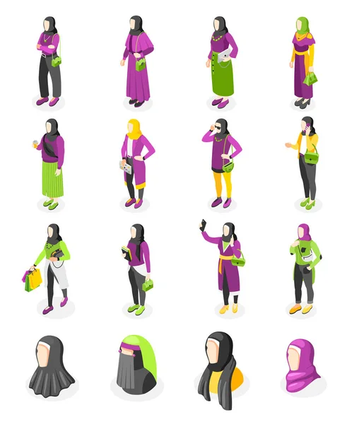Icone isometriche Hijab — Vettoriale Stock