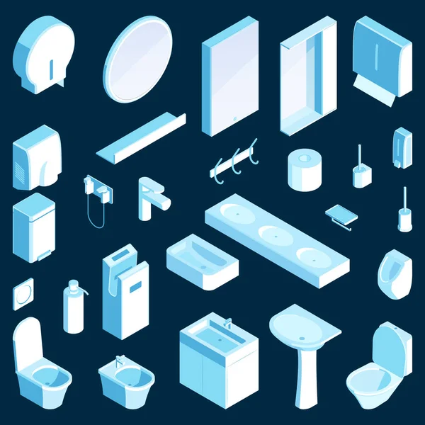 Bathroom Toilet Isometric Set — Stock Vector