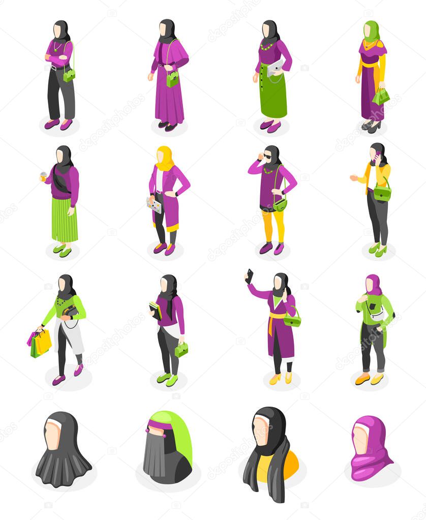 Hijab Isometric Icons