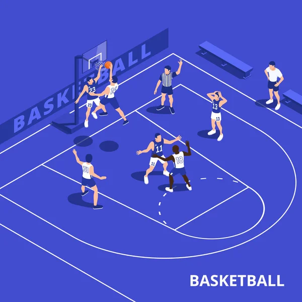 Composición de la cancha azul de baloncesto — Vector de stock