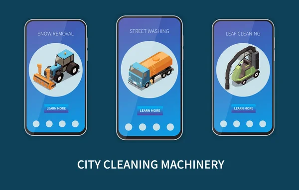City Cleaning Machinery Isometric Set — Stockový vektor