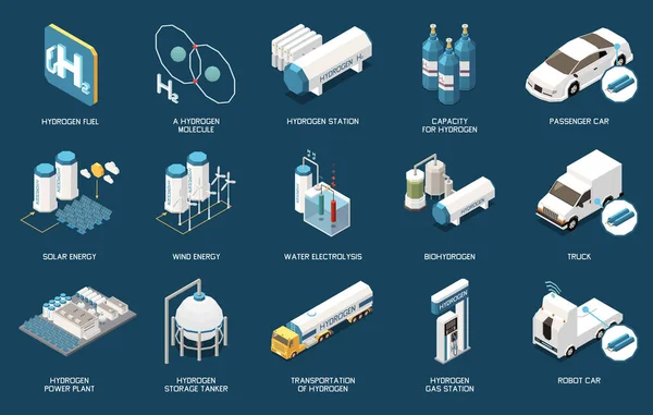 Conjunto isométrico de energía de hidrógeno — Archivo Imágenes Vectoriales