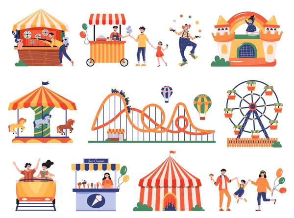 Colección de iconos del parque de atracciones — Vector de stock