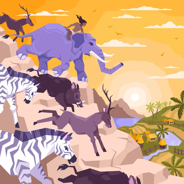 Composición de Mowgli y animales — Vector de stock