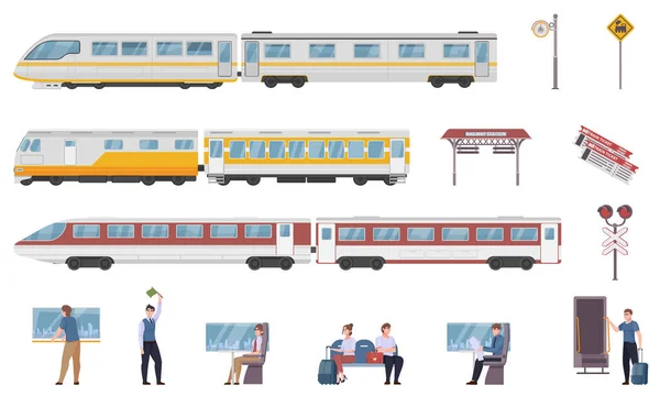 Conjunto plano de transporte ferroviario — Vector de stock