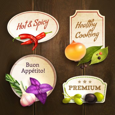 Herbs and spices badges set clipart