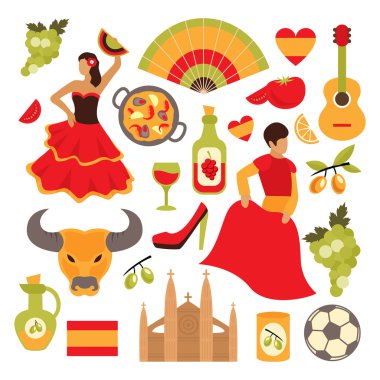 Spain icons set clipart