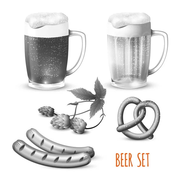 Set di birre bianco e nero — Vettoriale Stock