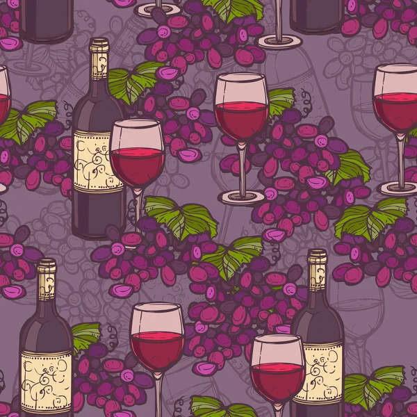 Wine sketch seamless pattern — Stock Vector