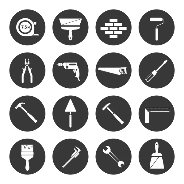 Builder instruments icons black — Stock Vector