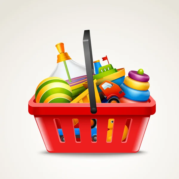 Toys in shopping basket — Stock Vector
