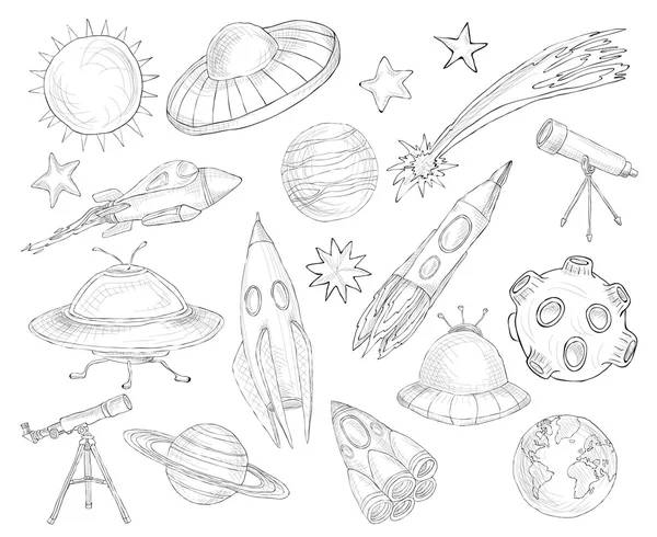 Space objects sketch set — Stock Vector