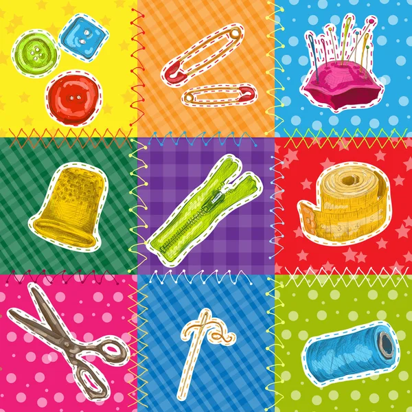 Sewing patchworks set — Stock Vector